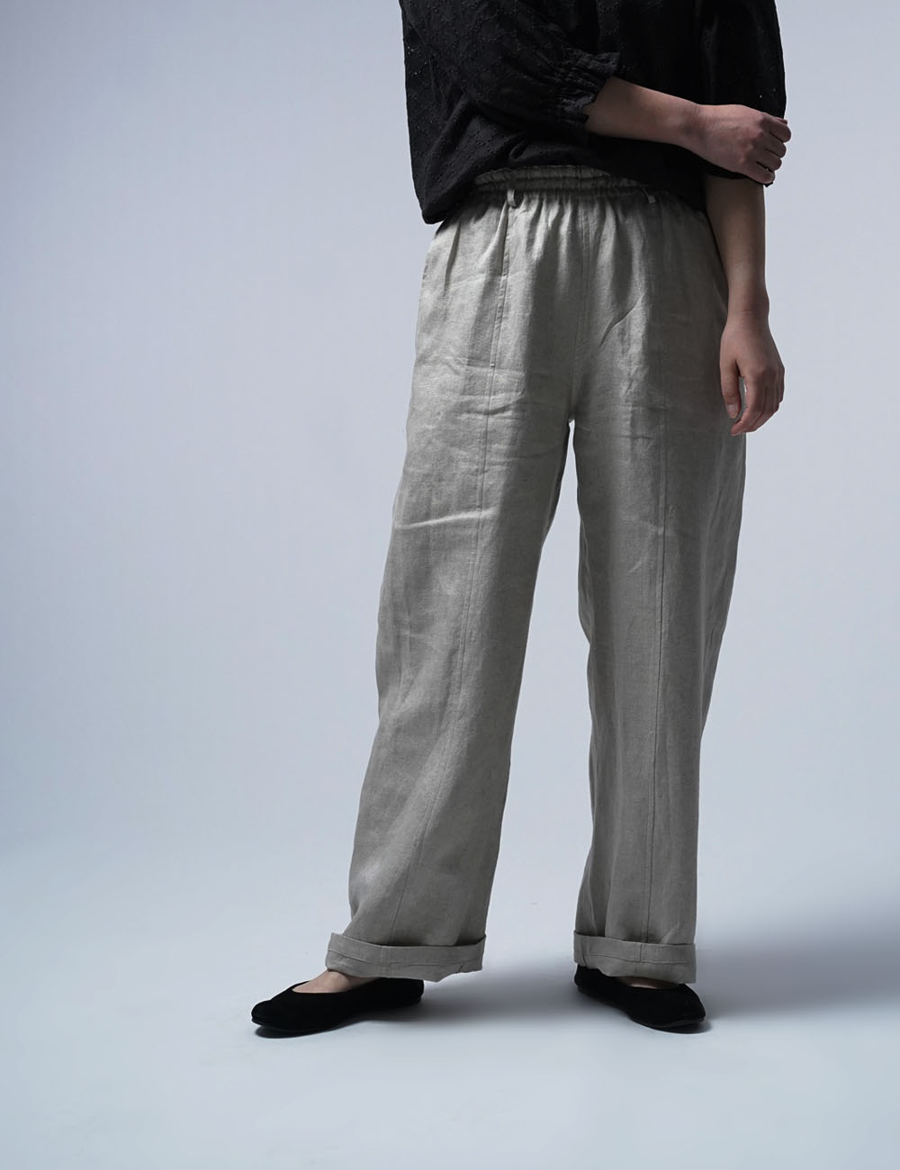 【プレミアム】 ゆったりしすぎない Linen pants リネン100% バギーパンツ / フラックス b011f-flx1