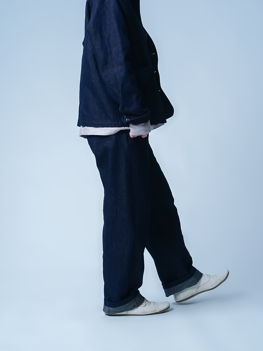 リネンパンツ】全て日本で作る リネンデニム ワイドイージーパンツ