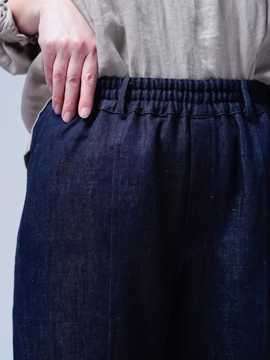 wafu リネンデニム ワイドイージーパンツ ／ ダークインディゴ リネンパンツ】全て日本で作る リネンデニム ワイドイージーパンツ