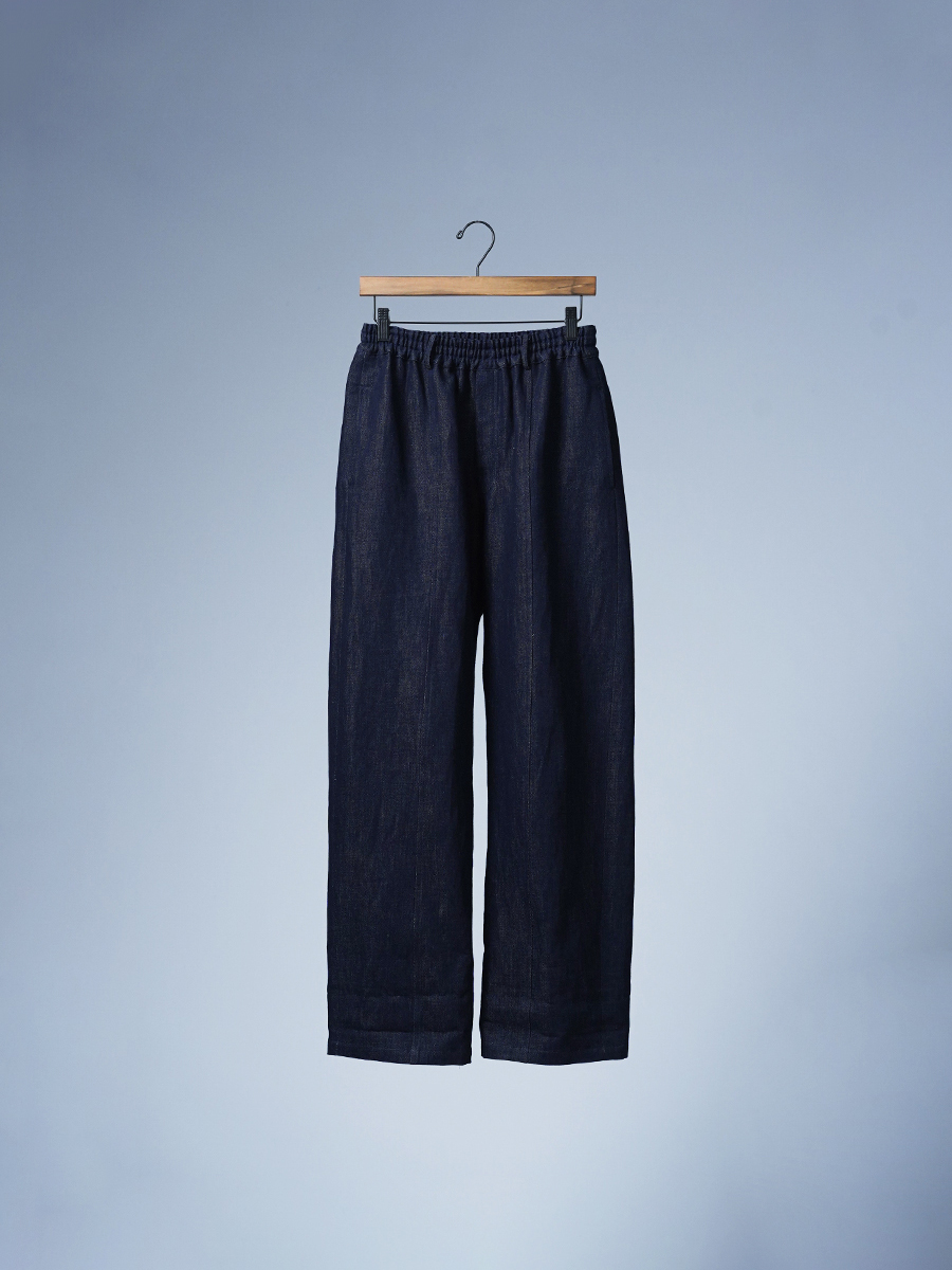 wafu リネンデニム ワイドイージーパンツ ／ ダークインディゴ リネンパンツ】全て日本で作る リネンデニム ワイドイージーパンツ
