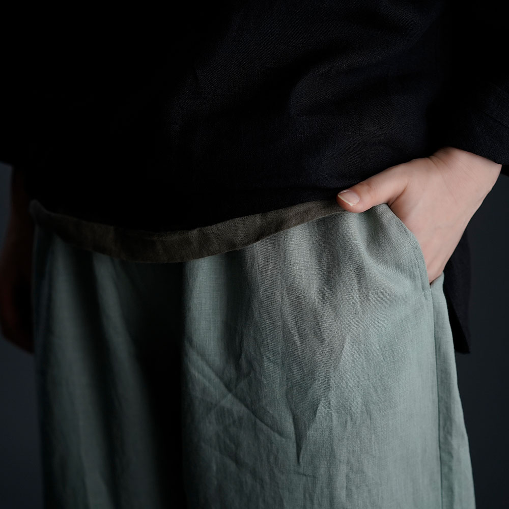Linen Pants 裾タック ボトムス ヨガパンツにも /青磁鼠(せいじねず) b013a-snz1