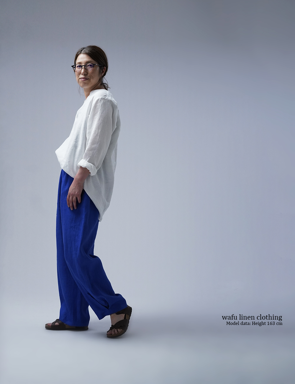 【wafu】Linen Pants 裾タック入り リネン ボールパンツ 男女兼用 / ウルトラマリン b013g-umn1