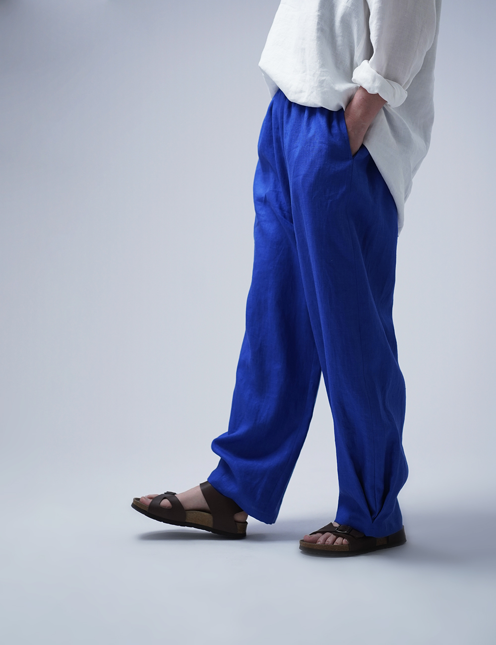 【wafu】Linen Pants 裾タック入り リネン ボールパンツ 男女兼用 / ウルトラマリン b013g-umn1