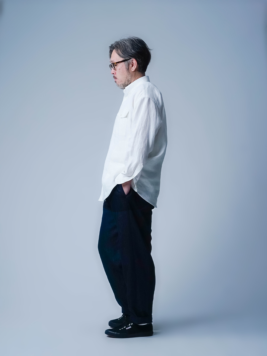 リネンデニムパンツ】時間を忘れる心地よさ 男女兼用タックパンツ