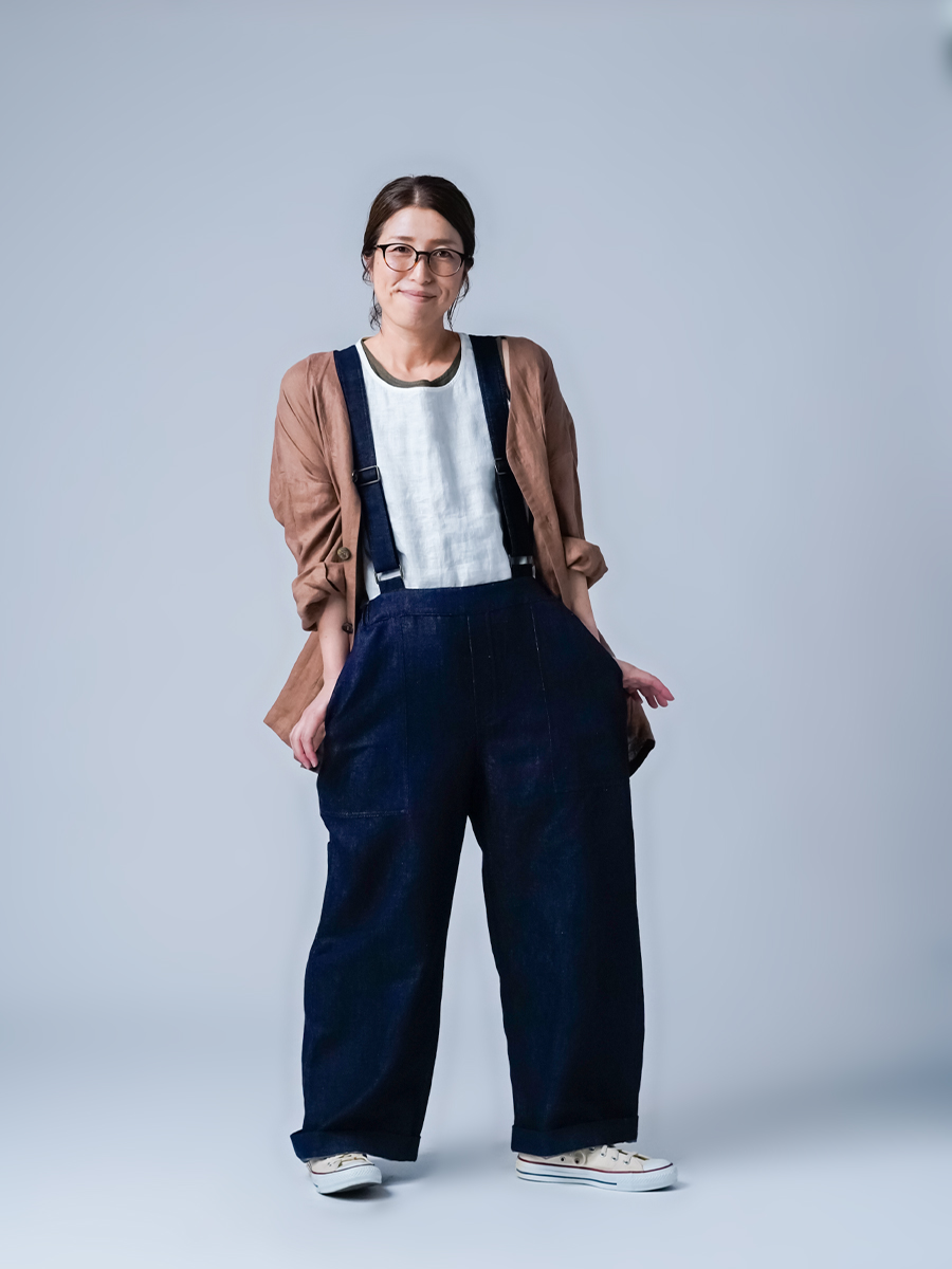 【美品】フォグリネンワーク　トレーシーサロペット リネンデニム リネンデニムサロペット】着ると物語が始まる プレイフル ワーク