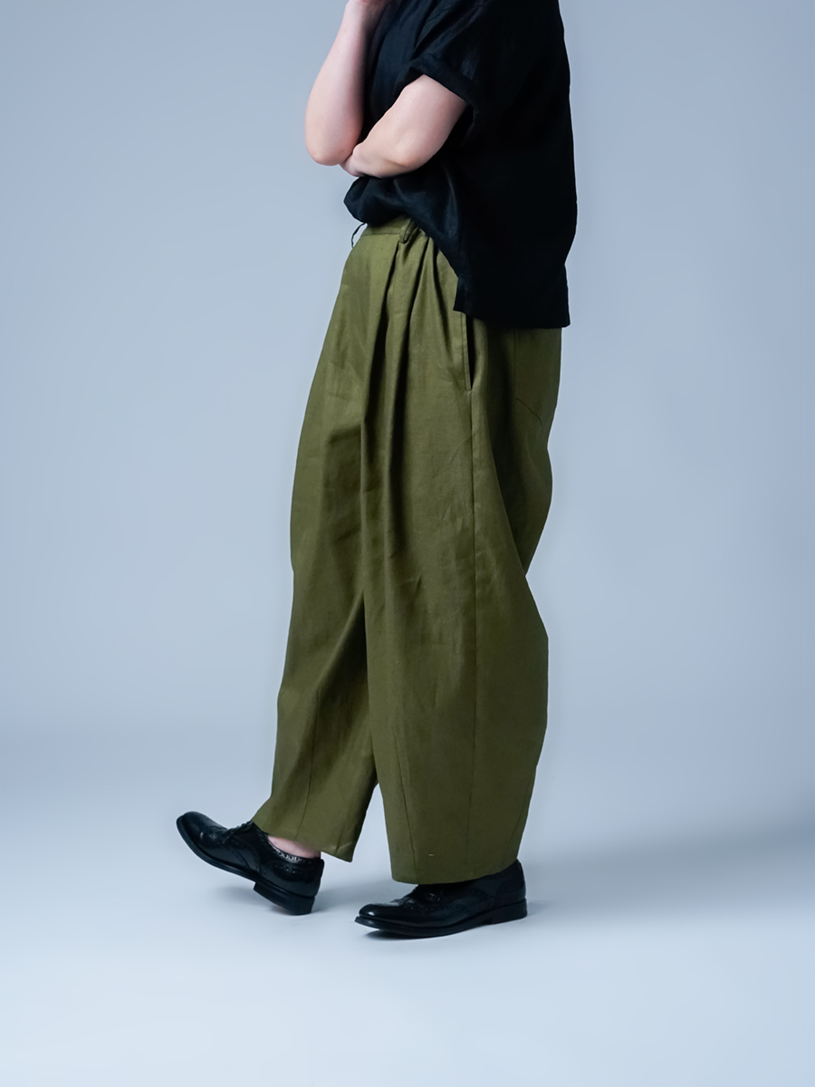 SOUSOU モスリン 富士 和柄切替 サルエルパンツ イージーパンツ カーキ SOU・SOU