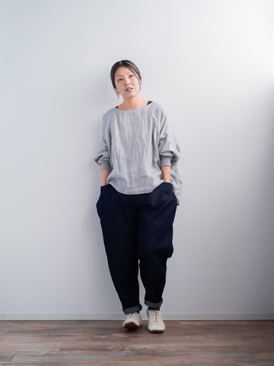 【美品】　YAECA ワイドテイパード　デニム　インディゴ　コットンリネン 美品】 YAECA ワイドテイパード デニム インディゴ コットンリネン