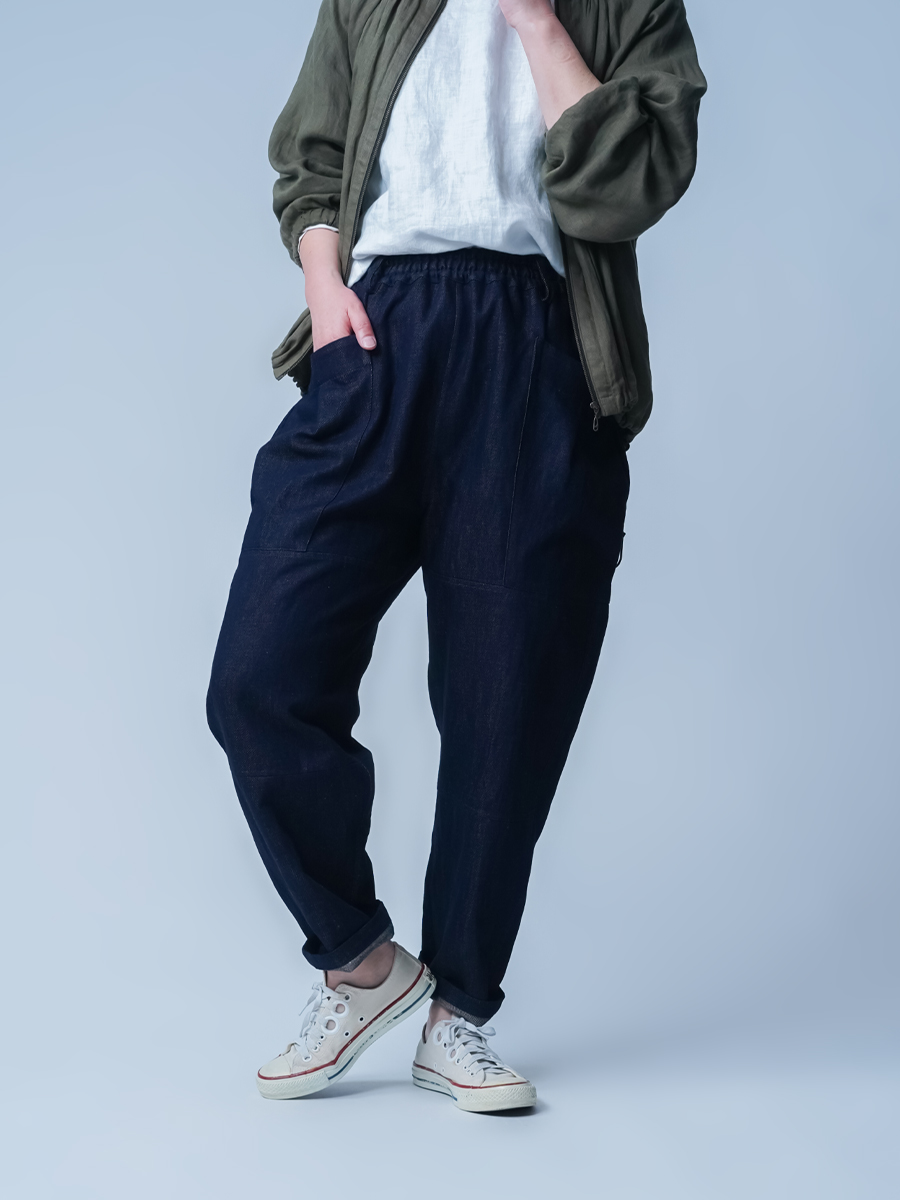 リネンデニムパンツ】どんなトップスも受け止める 立体ポケット付き