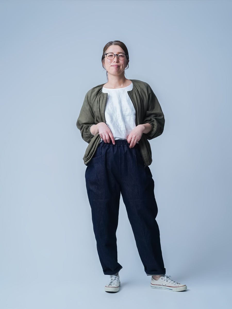 リネンデニムパンツ】どんなトップスも受け止める 立体ポケット付き