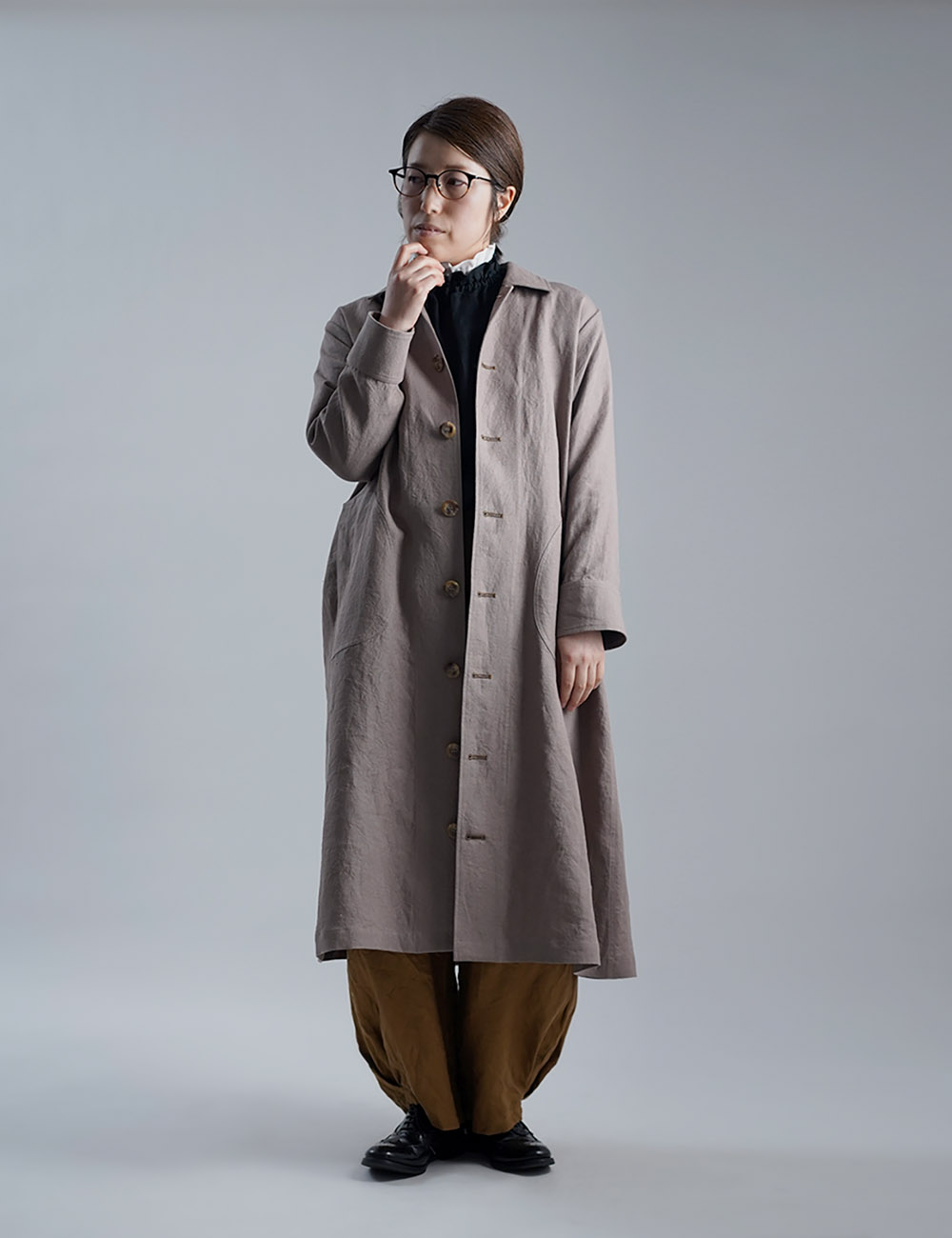 【10月30日21時～販売開始】Linen Coat ステンカラー コート / 丁子茶(ちょうじちゃ)h004e-cja2