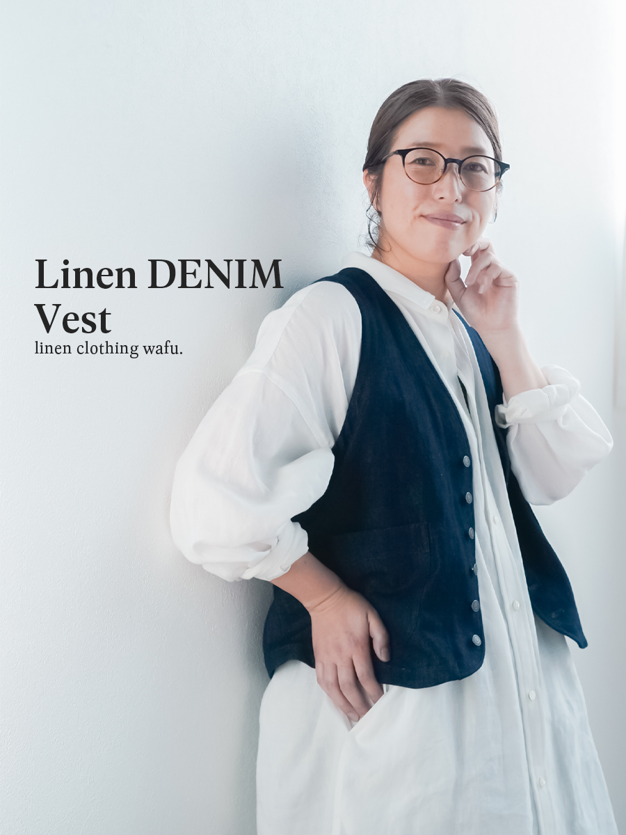 【wafu】100%リネンデニム　ベスト リネンデニムベスト】新たなハーモニーを生み出す リネンデニム ベスト