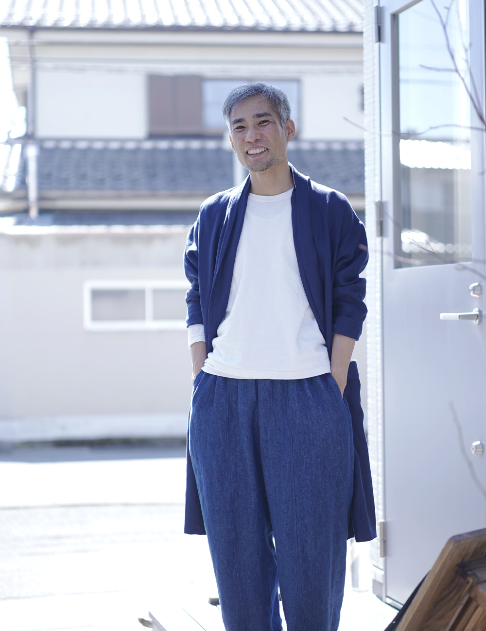 【プレミアム】Linen Jacket ショールカラー /ブルーニュイ h022m-bln2