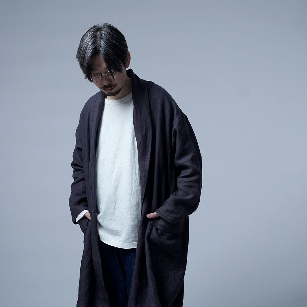 【プレミアム】Linen Jacket ショールカラー /ショードロン h022m-cdn2