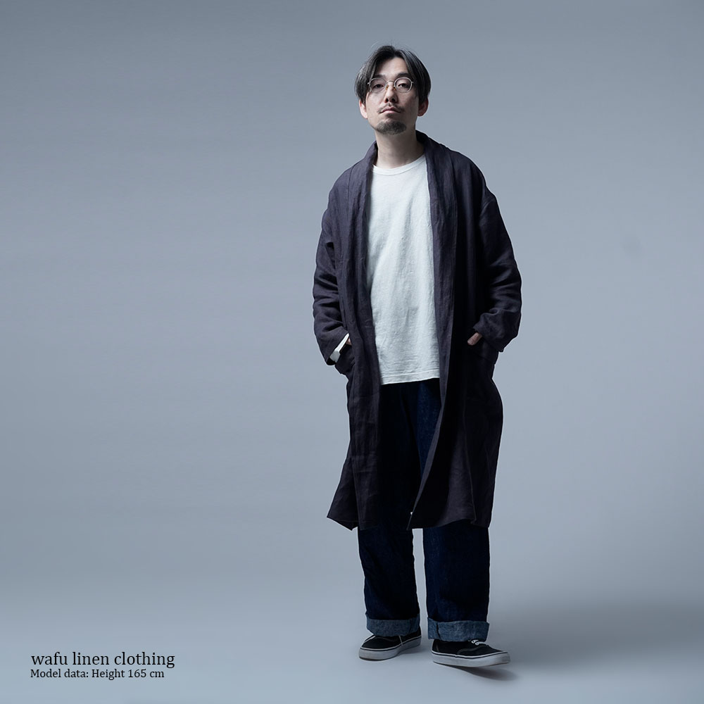 【プレミアム】Linen Jacket ショールカラー /ショードロン h022m-cdn1