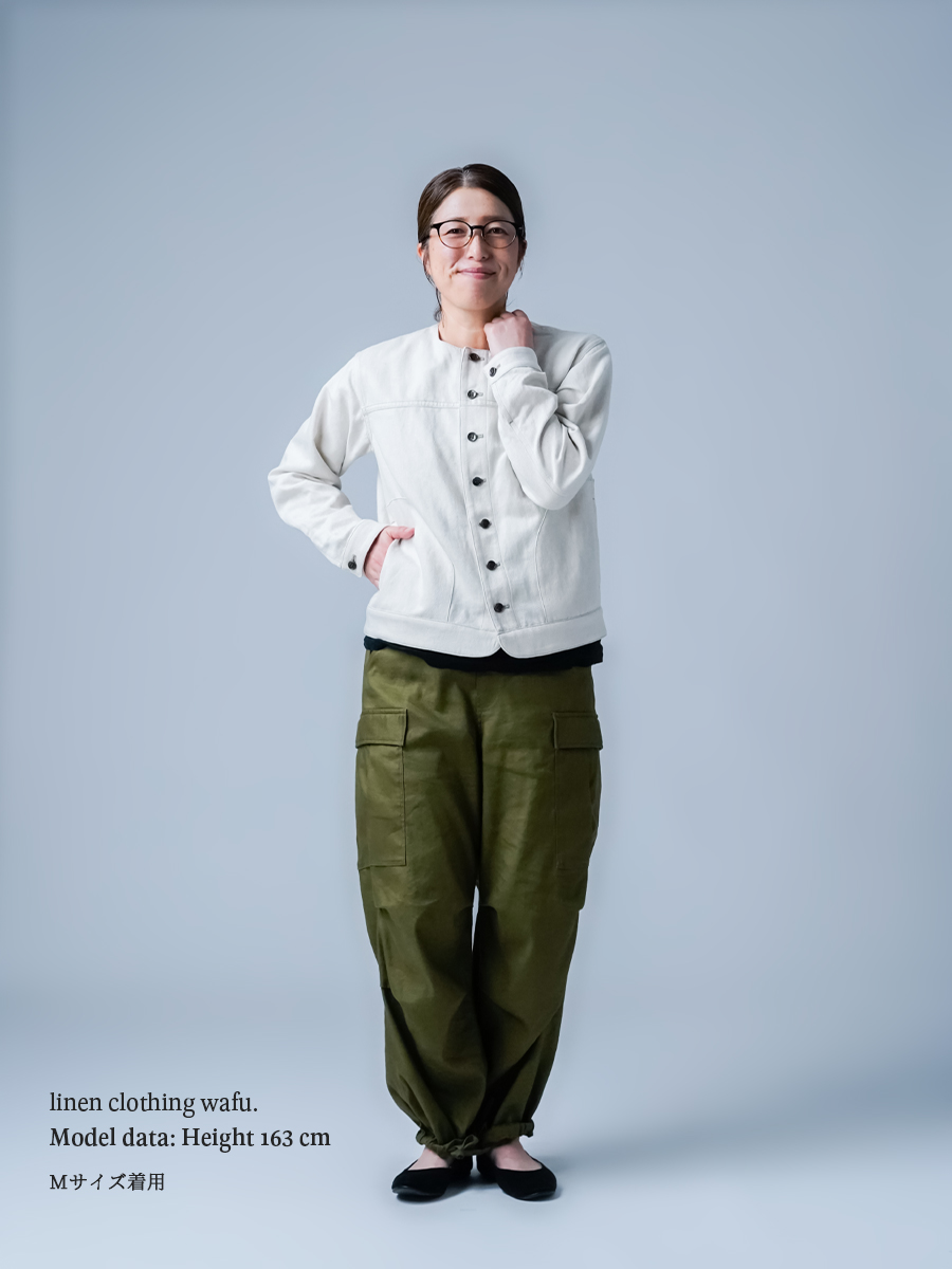 wafu. ワフ ノーカラージャケット ボレロ風 リネン わたぬき服装日本製 Women 【 wafu 】 linen clothing