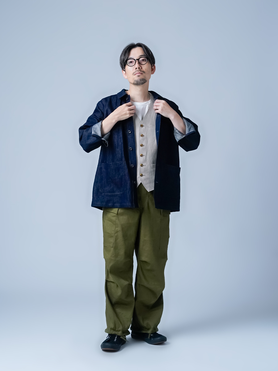 wafu リネン デニム ジャケット コート カバーオール