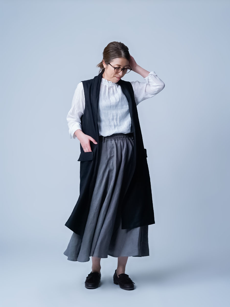 フォグリネンワーク Fuuka Gillet フウカ ジレ ロング リネン　黒 フォグリネンワーク Fuuka Gillet フウカ ジレ ロング リネン 黒