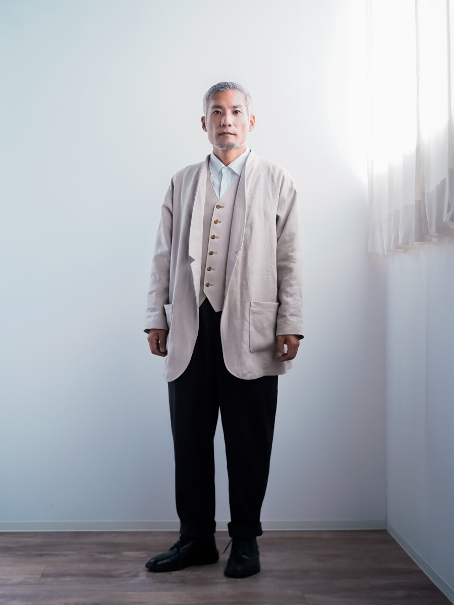 wafu ヘリンボーン織りリネン　ノーカラージャケット wafu ヘリンボーン織りリネン ノーカラージャケット wafu