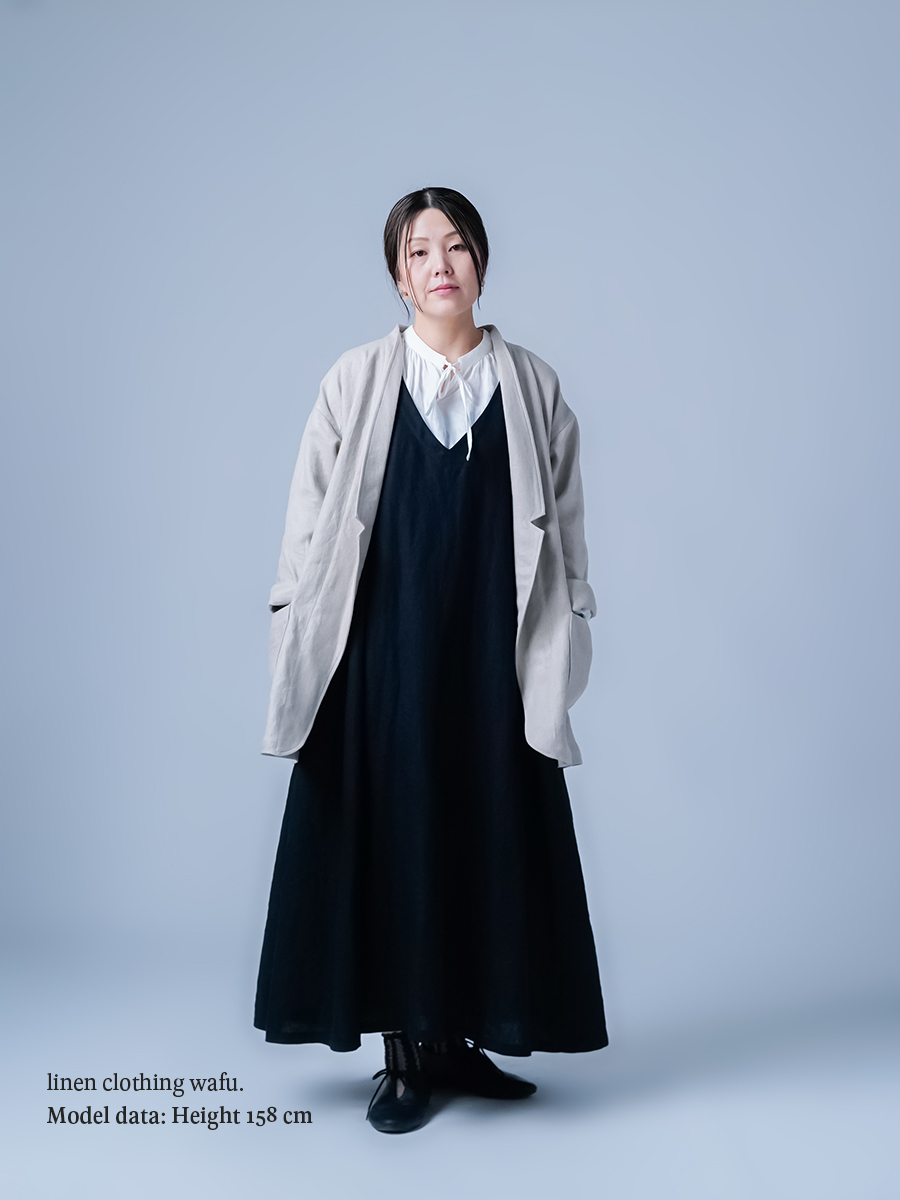 wafu. リネンカーディガン　ジャケット　ポケット　フランス産リネン　濃紺 リネンで楽しむ