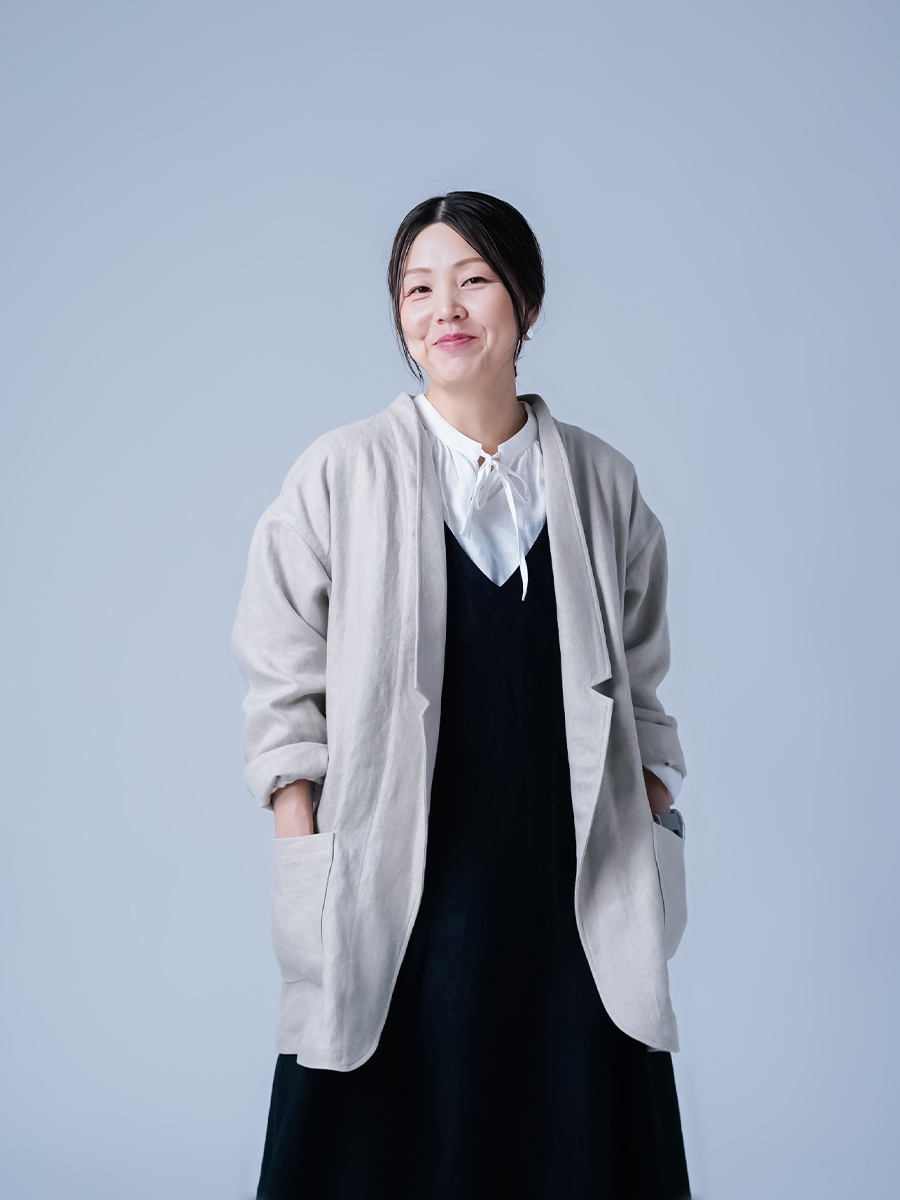 wafu ヘリンボーン織りリネン ノーカラージャケット リネンジャケット