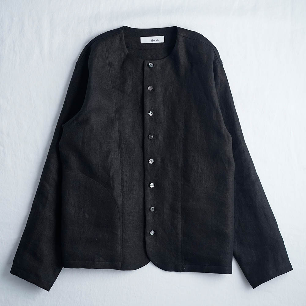 【プレミアム】Linen Jacket 首があきすぎないジャケット/ランプブラック h038a-lbk3