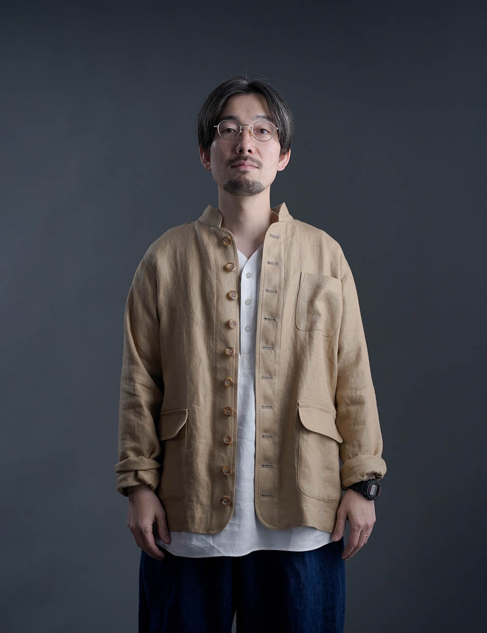 【プレミアム】Linen Jacket フレンチ ヴィンテージ ジャケット / シャンパン h040b-cmp3