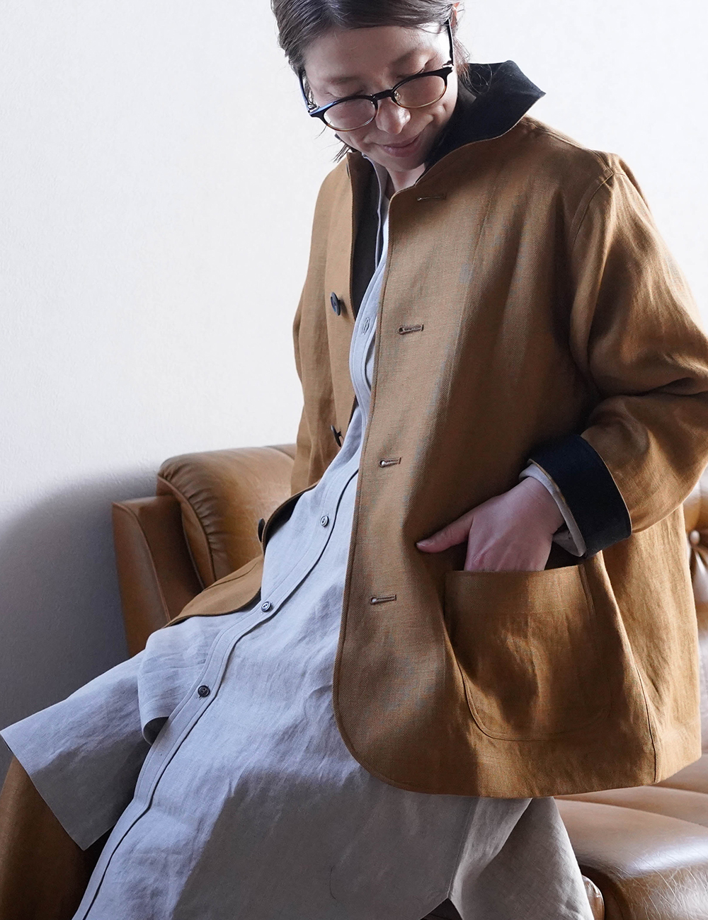 【wafu】Linen Jacket タブリエに合うカバーオール / デリーブラス h040c-drs3
