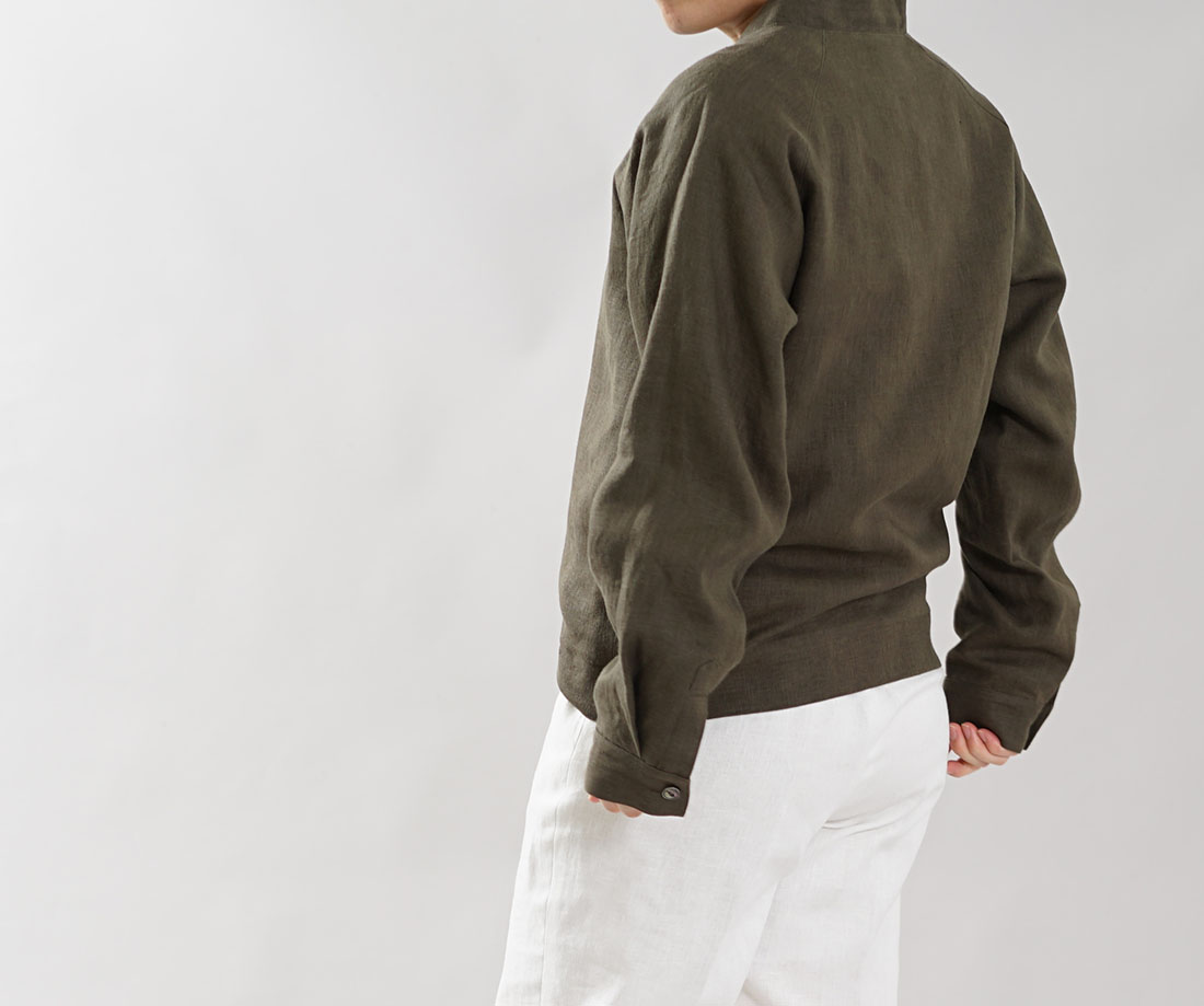 中厚 リネン Ma 1 ジャケット 2重仕立て フライトジャケット ブルゾン 羽織り ミリタリージャケット 男女兼用 内ポケットあり カーキ M L H048b Khk2