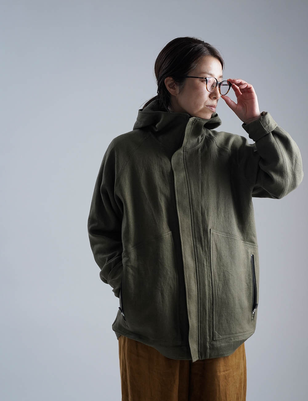 【premium】Linen Jacket マウンテンパーカー / オリーブ h053d-olv3