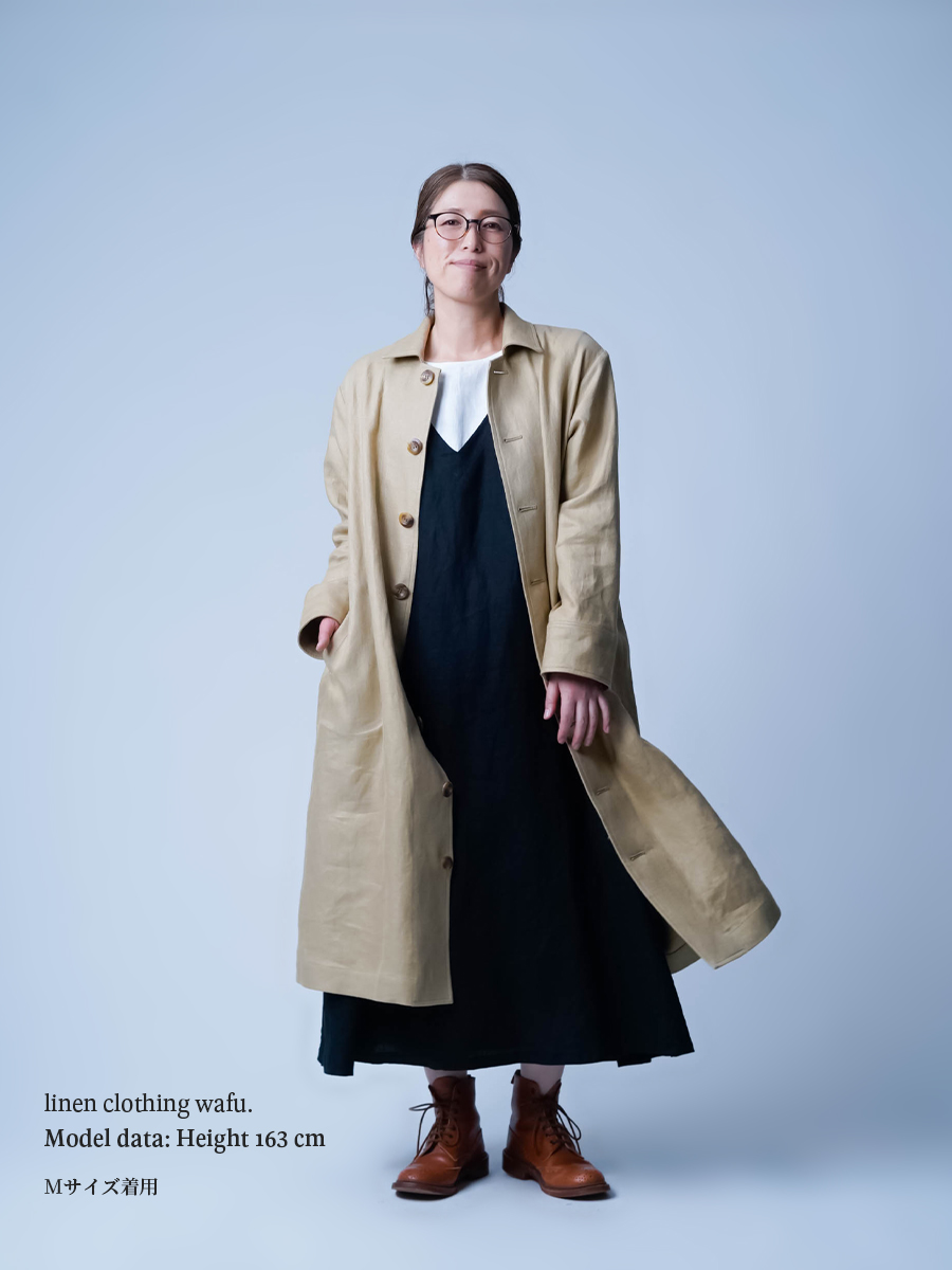 プレミアム】大人の上質アウター リネンステンカラーコート ／ ハニー