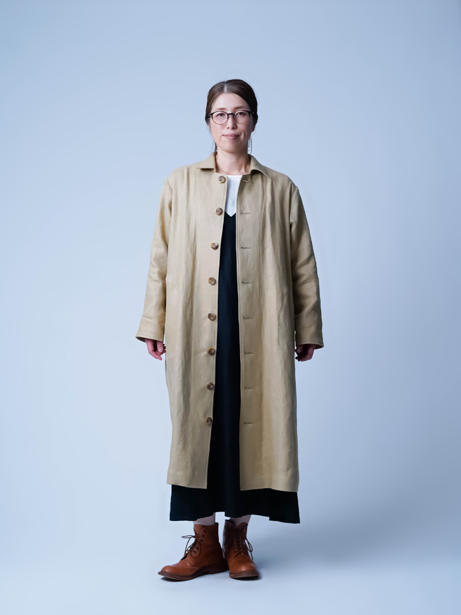 プレミアム】大人の上質アウター リネンステンカラーコート ／ ハニー