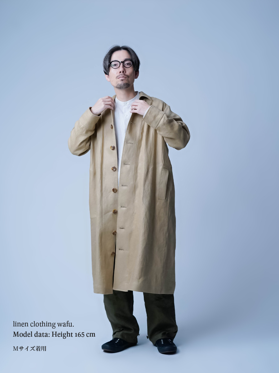 プレミアム】大人の上質アウター リネンステンカラーコート ／ ハニー