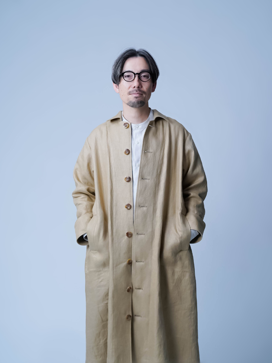 プレミアム】大人の上質アウター リネンステンカラーコート ／ ハニー