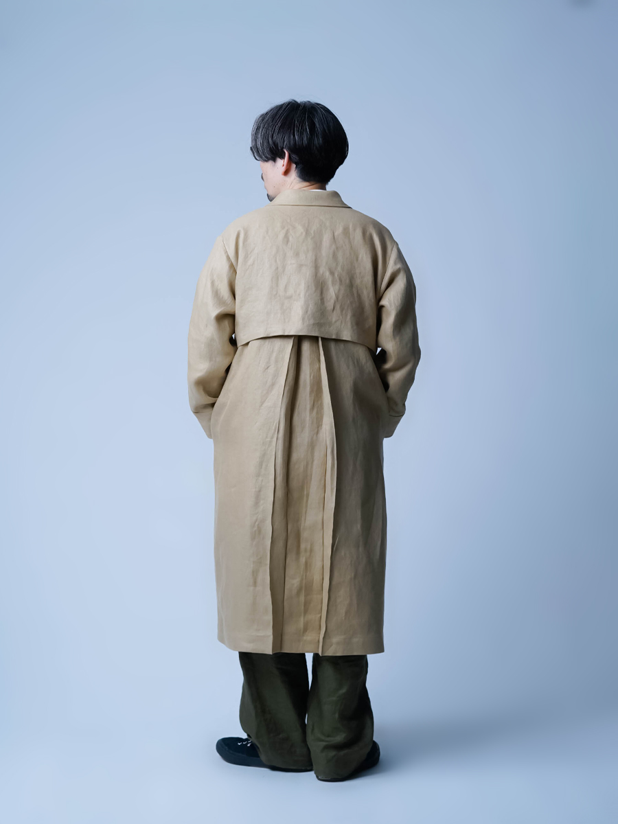 【イーヴォ】リネンコート プレミアム】大人の上質アウター リネンステンカラーコート ／ ハニー