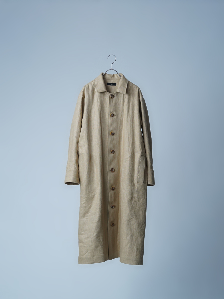 プレミアム】大人の上質アウター リネンステンカラーコート ／ ハニー