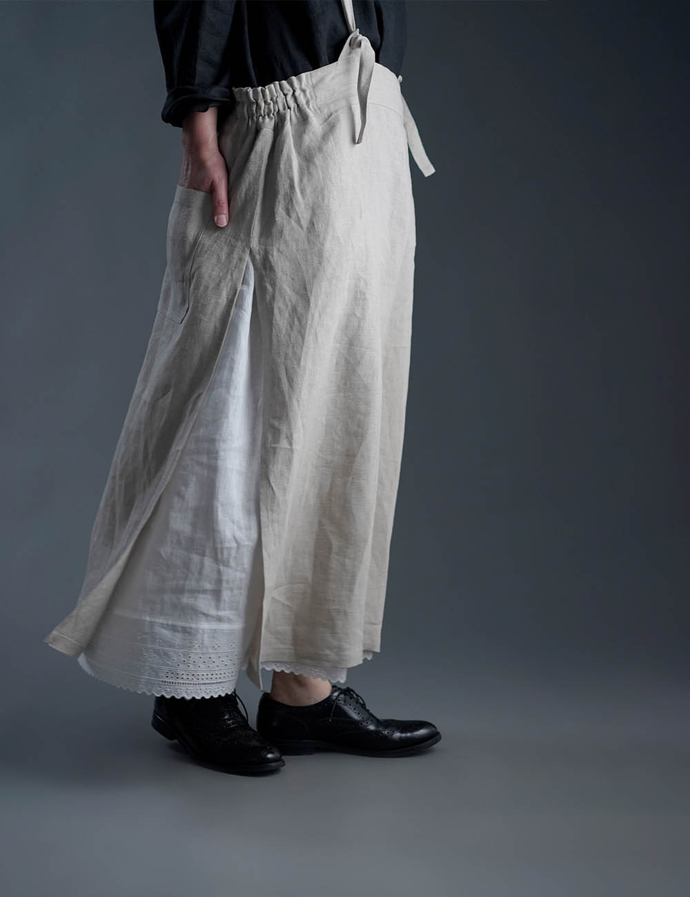 【wafu】Linen Skirt レーススカート / 白色 p002c-wht1