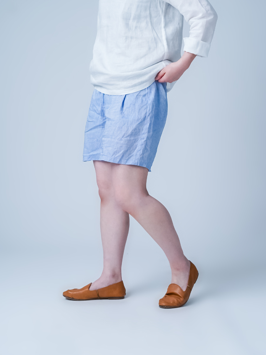 リネンペチパンツ】 軽く やわらかい リネンシャンブレー