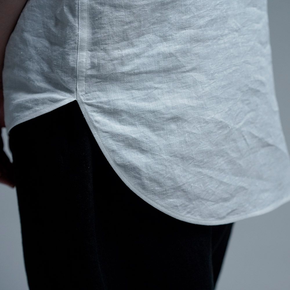 【wafu】雅亜麻 linen shirt スタンドカラー リネンシャツ インナーにも / 白色 p005b-wht1