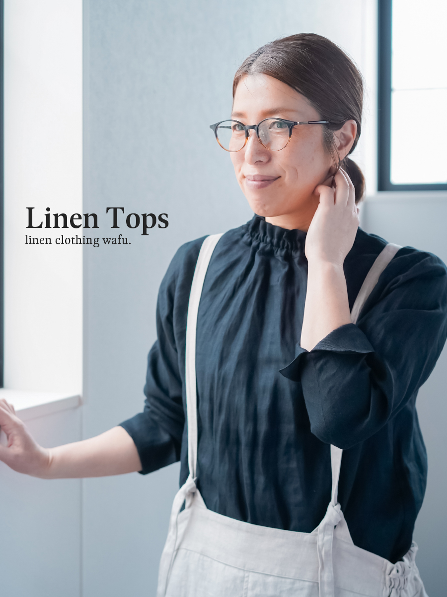 wafu 【プレミアム】コーデの幅がぐっと広がる シャーリング リネントップス プレミアム】コーデの幅がぐっと広がる シャーリング リネントップス