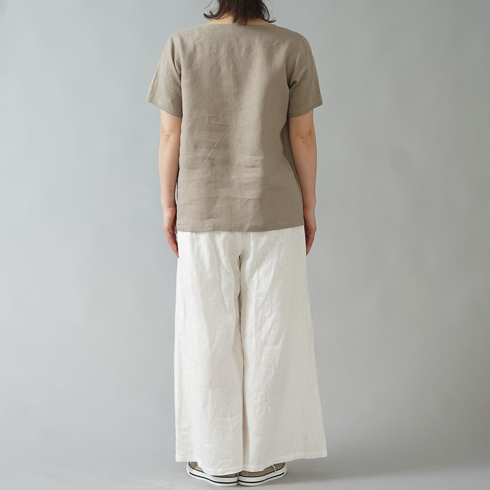 【wafu】雅亜麻リネンTシャツ インナー リネンブラウス ペチコートにも 半袖 丸首 T-shirt /榛色(はしばみいろ) p015a-hbm1