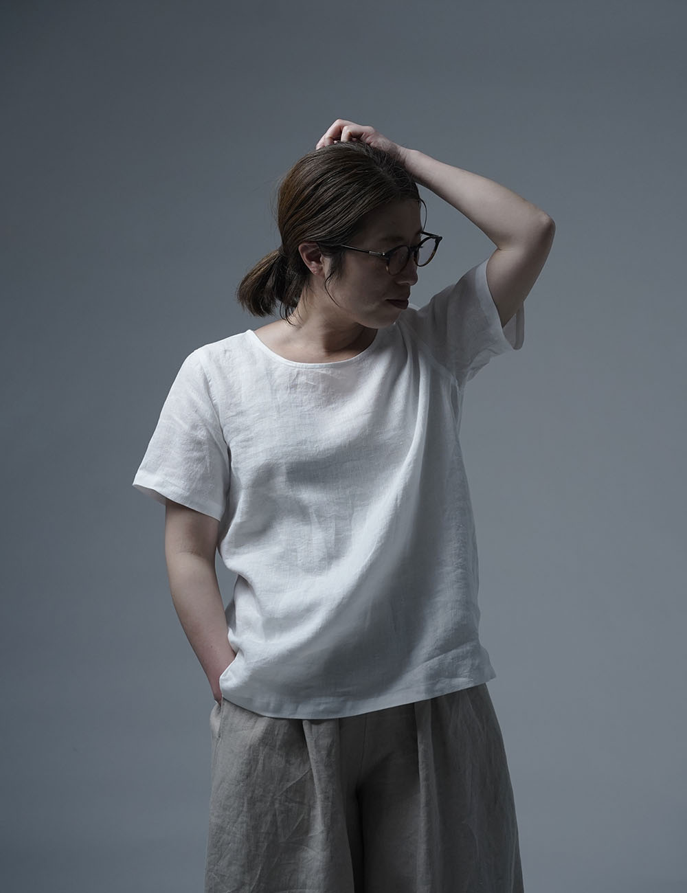 【wafu】ふわっと 軽くやさしい 雅亜麻 Linen Top リネンTシャツ インナー にも / 白色 p015a-wht1