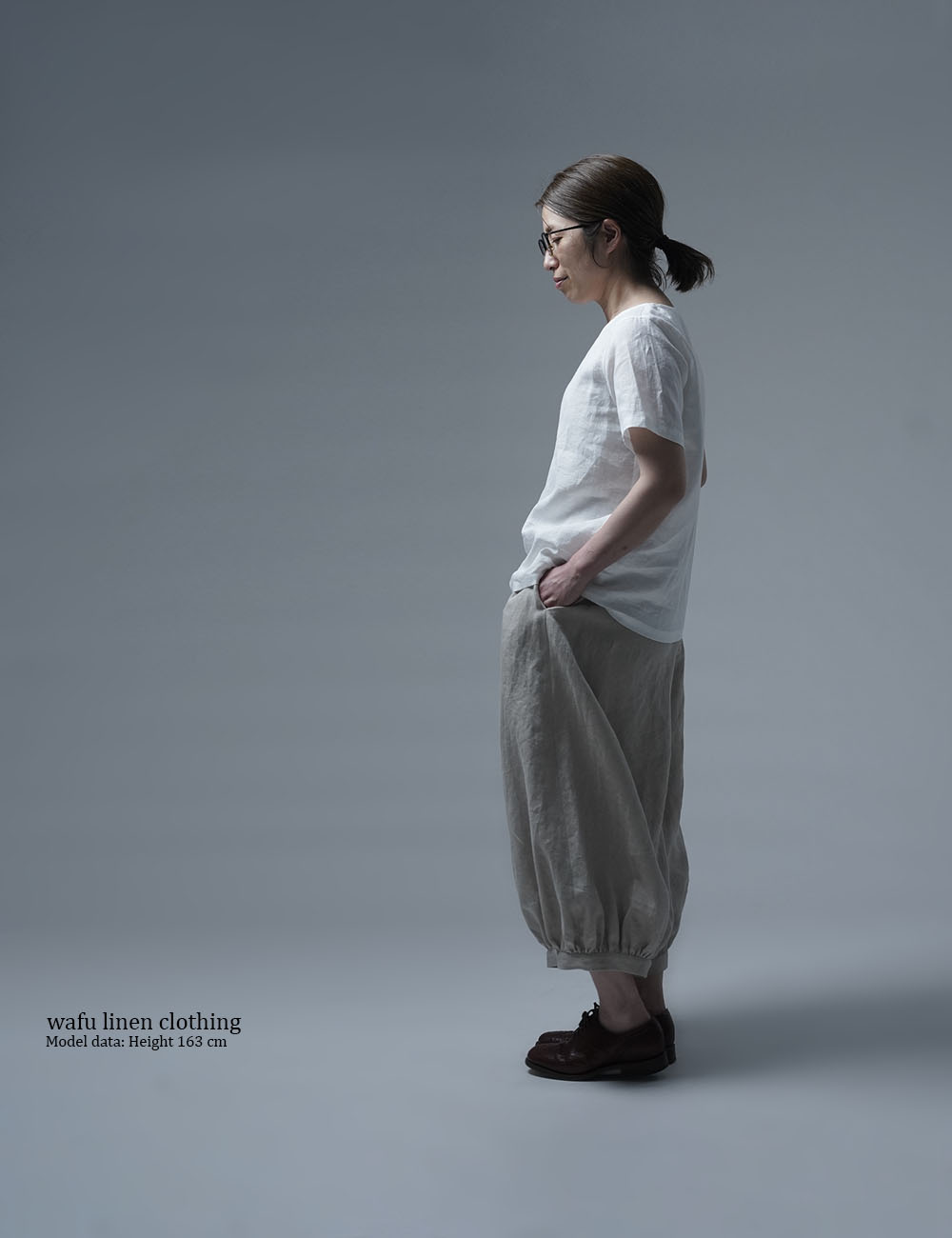 【wafu】雅亜麻リネンTシャツ インナー リネンブラウス ペチコートにも 半袖 丸首 T-shirt /白色 p015a-wht1