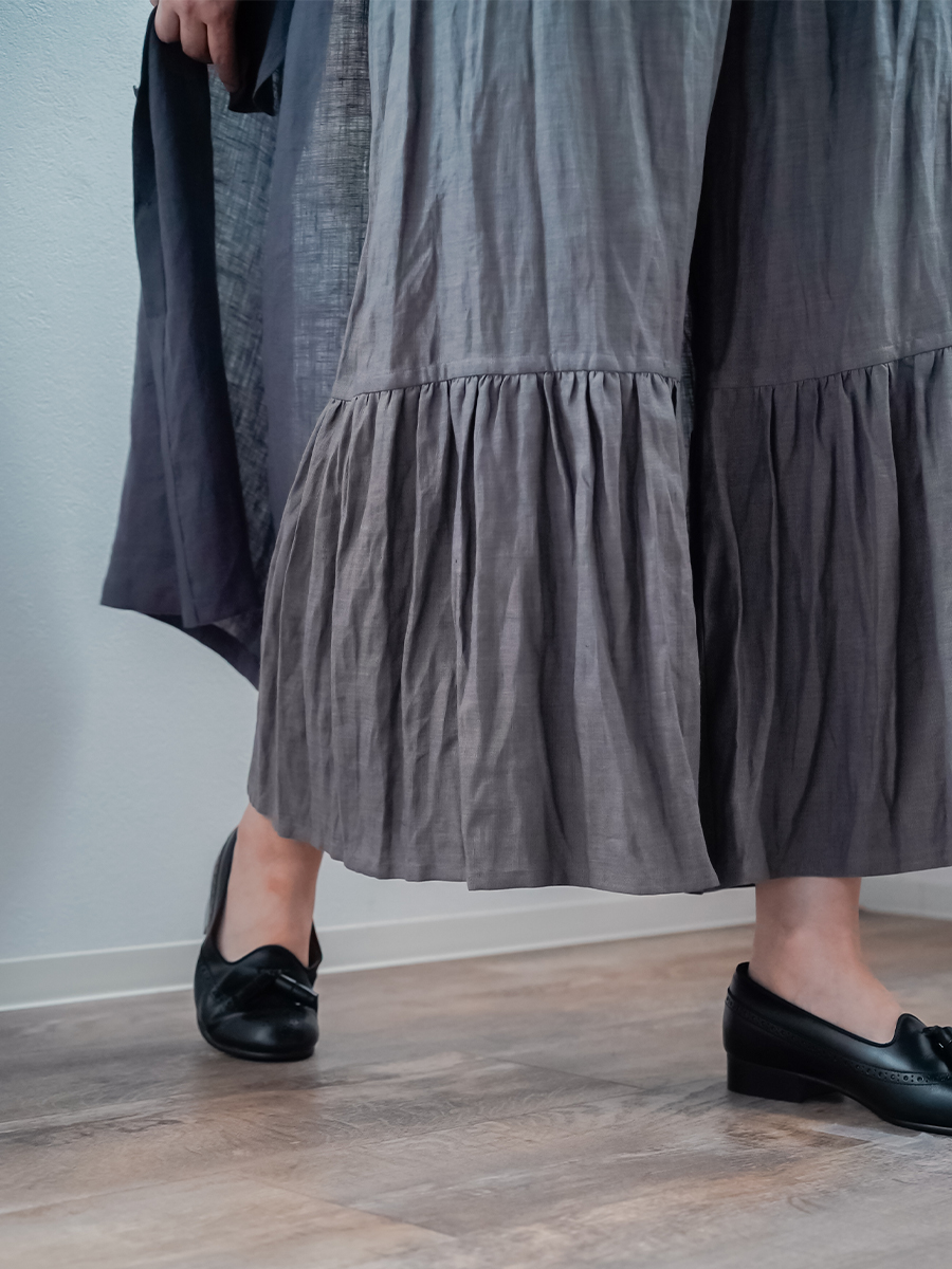 ペチパンツ】ふわり甘い、風揺れるティアード リネンパンツ