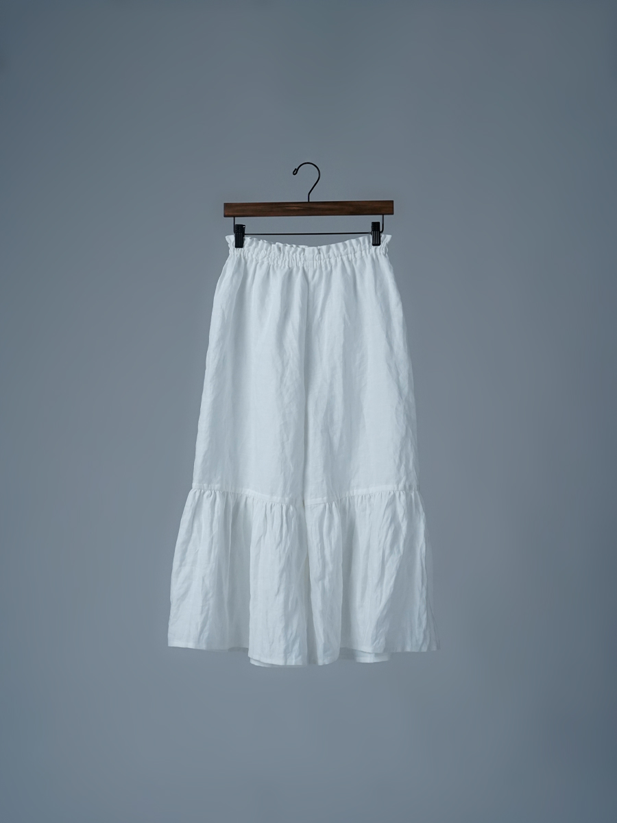 ペチパンツ】ふわり甘い、風揺れるティアード リネンパンツ ／ 白色