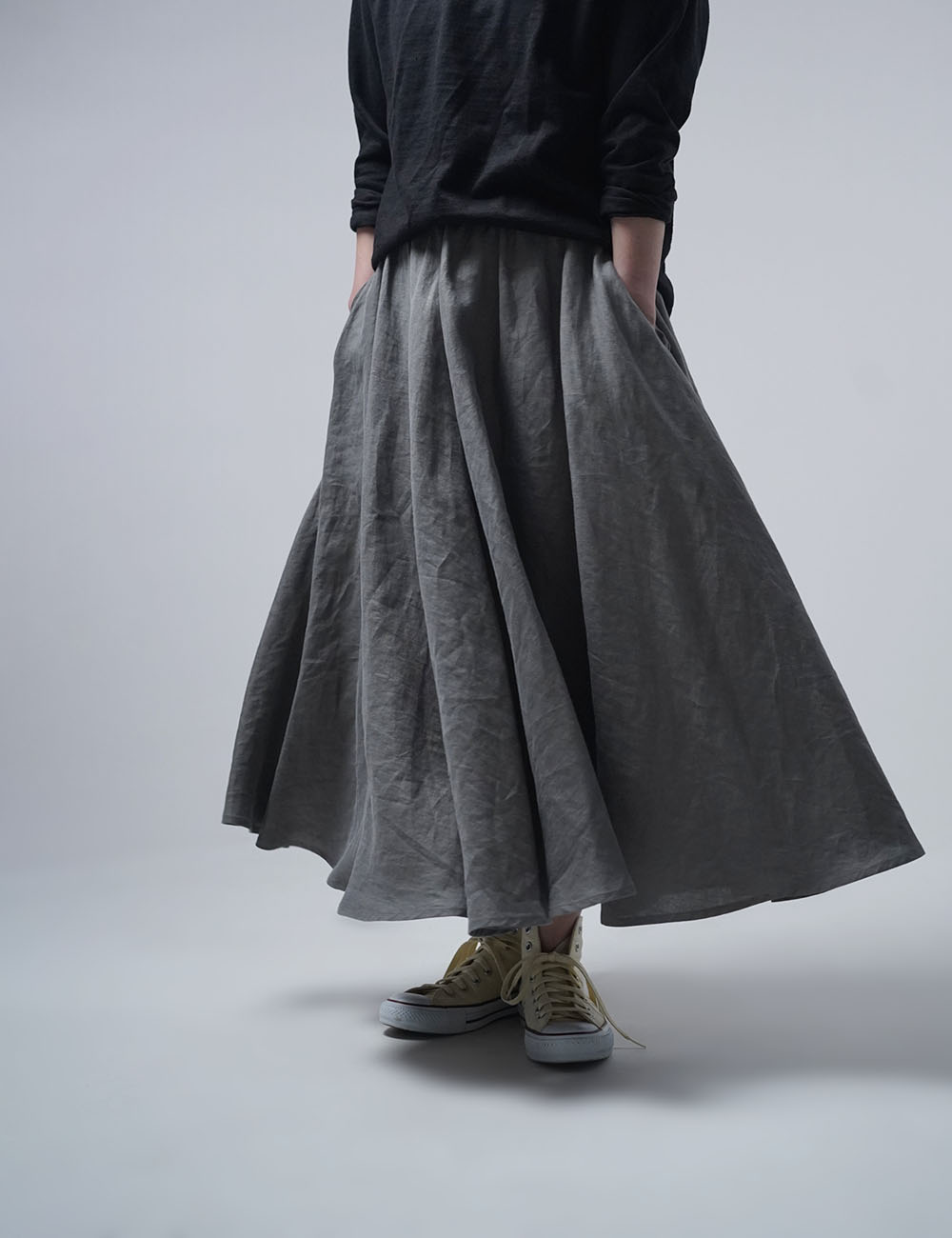 【wafu】Linen Skirt リネン サーキュラースカート/鈍色(にびいろ) s002f-nib1