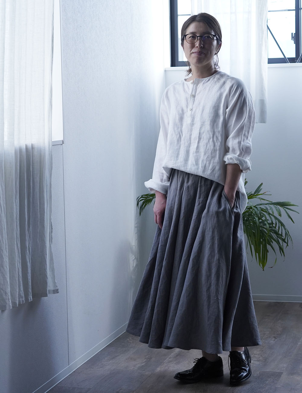 【wafu】Linen Skirt リネン サーキュラースカート/鈍色(にびいろ) s002f-nib1
