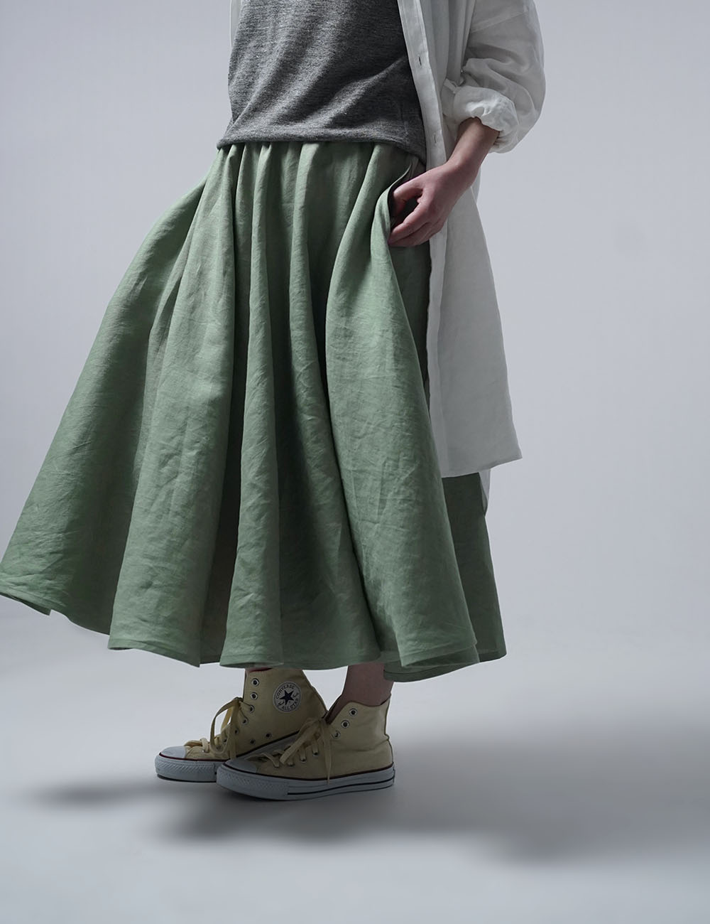【wafu】Linen Skirt リネン サーキュラースカート/青磁鼠(せいじねず) s002f-snz1
