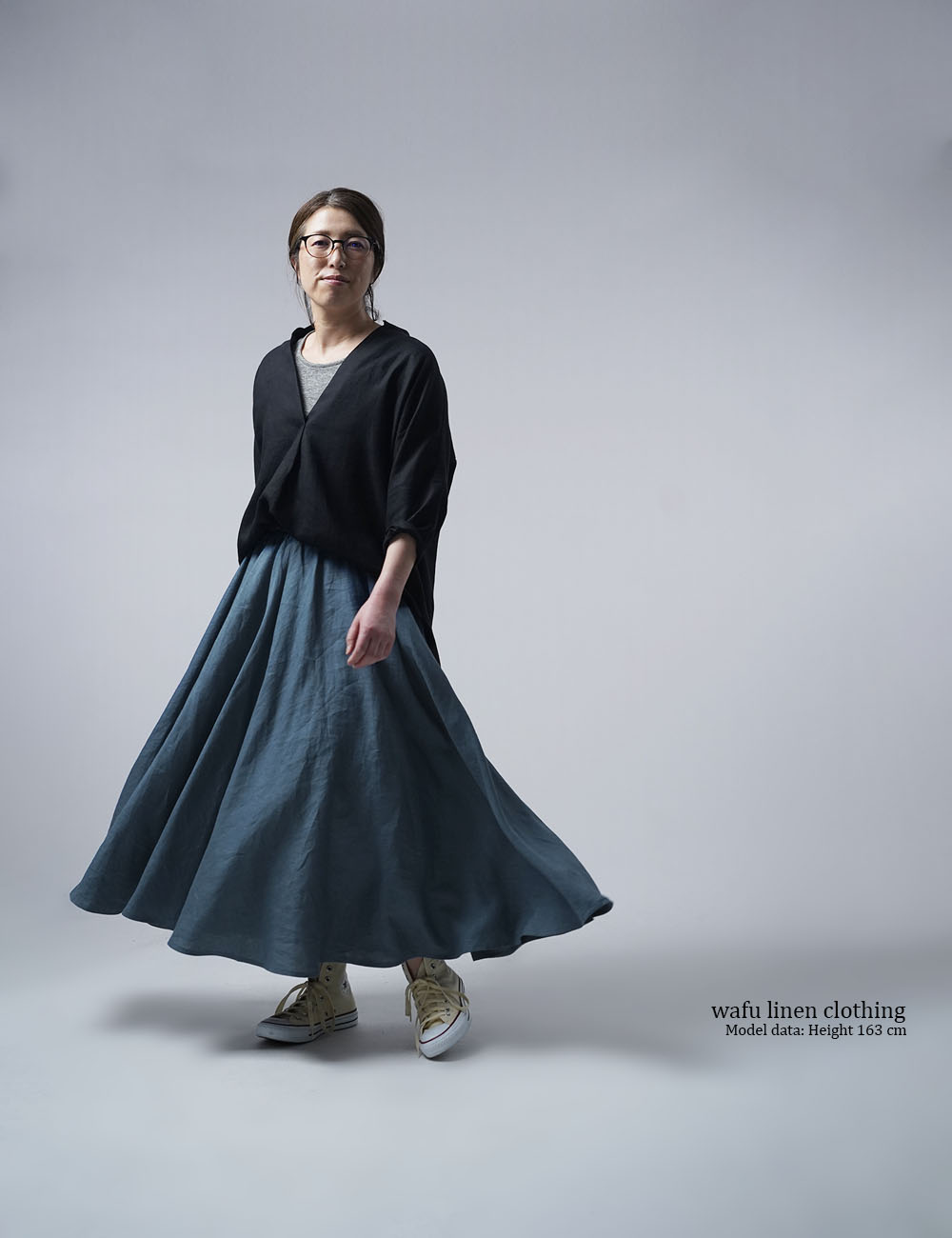 【wafu】Linen Skirt リネン サーキュラースカート/薄縹(うすはなだ) s002f-ush1