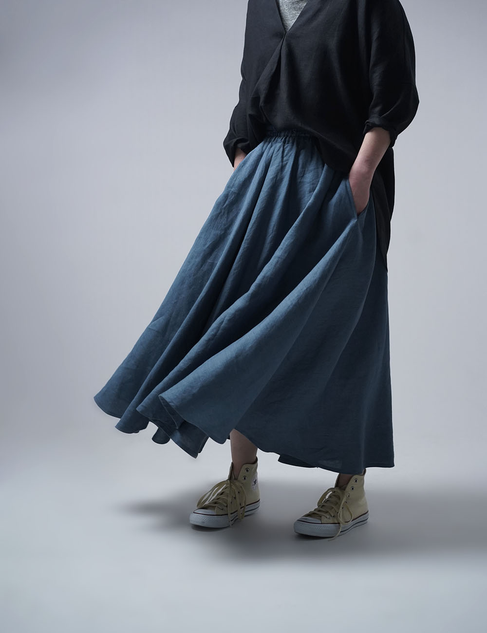 【wafu】Linen Skirt リネン サーキュラースカート/薄縹(うすはなだ) s002f-ush1