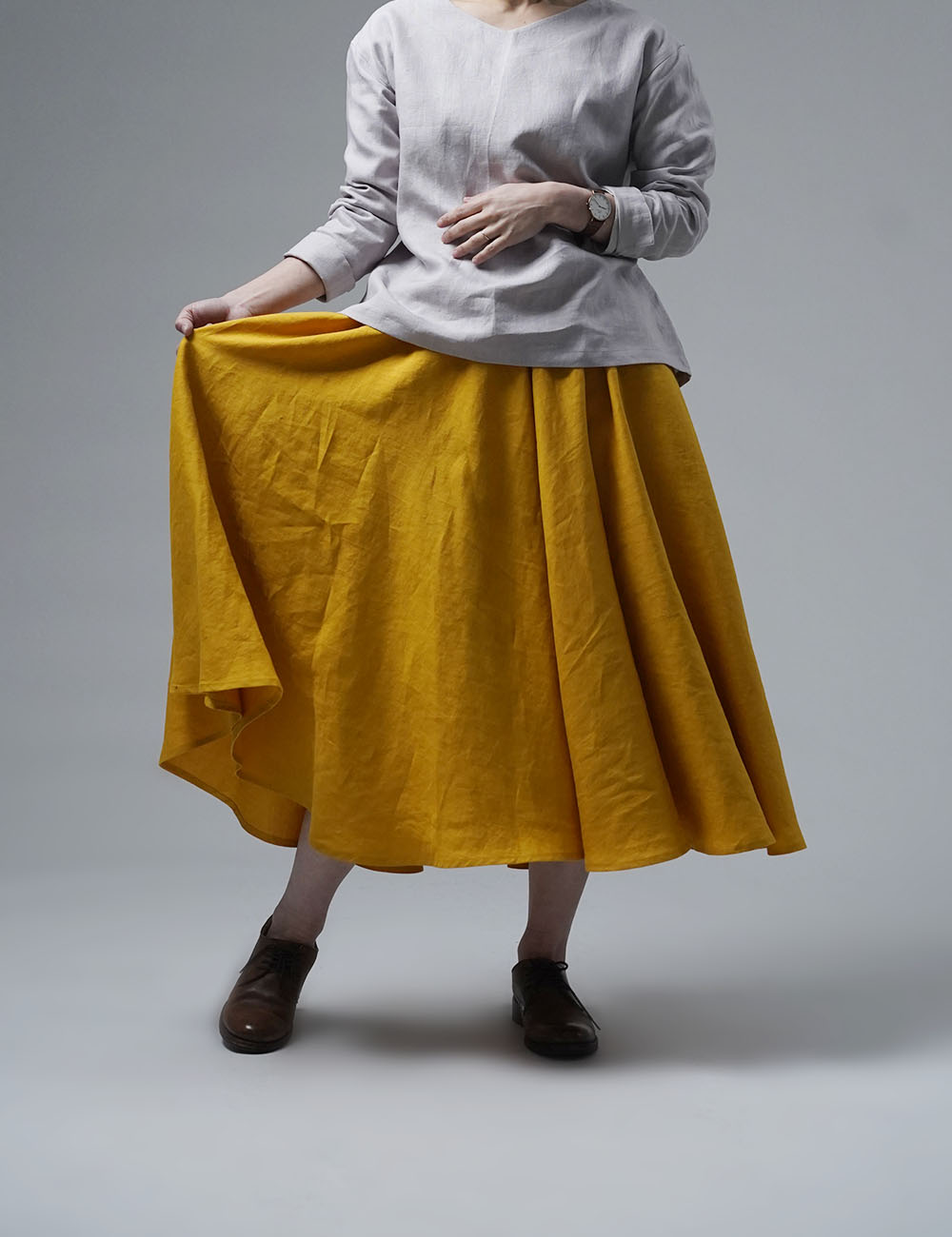 【wafu】Linen Skirt リネン サーキュラースカート/山吹色(やまぶきいろ) s002f-ybk1